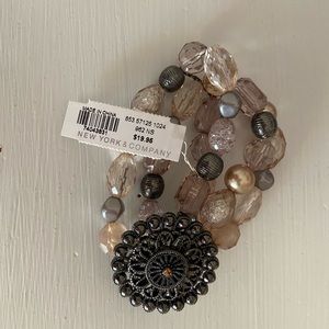 New York & Co. Pink, Slate and Gold Bracelet with Medallion.